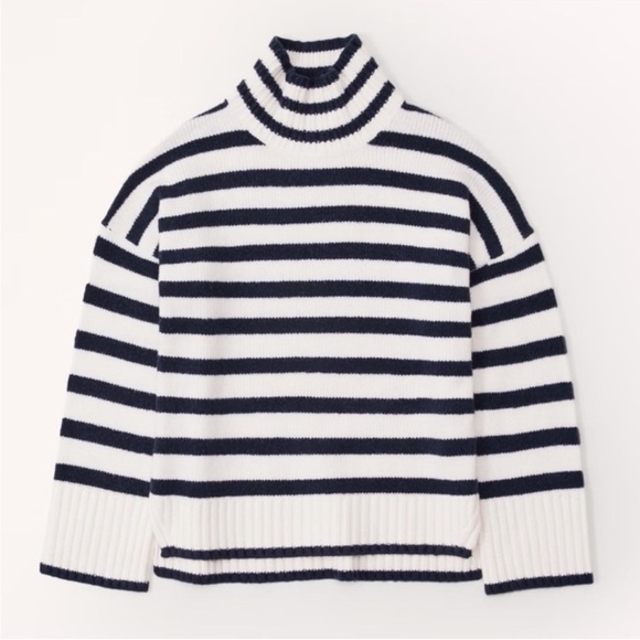 Abercrombie & Fitch Sweaters - Abercrombie Navy and White Striped Turtleneck Boxy Sweater Small